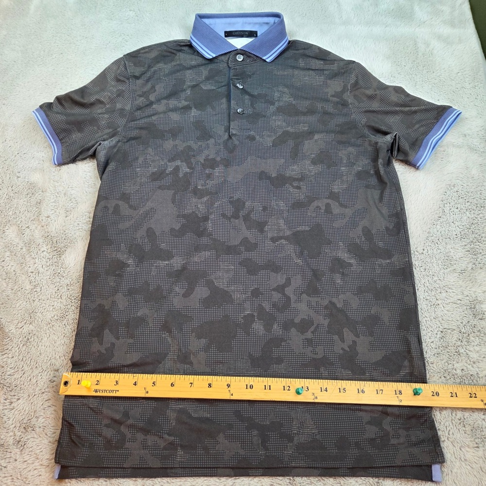 Greyson Golf Polo Mens S Camo Houndstooth Tipped Collar Performance Grey‎ Wolf
